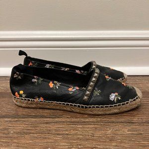 Saint Laurent Black Floral Leather Espadrille